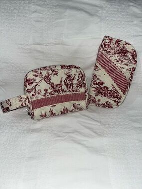 Americana by Sharif Quilted Toile Small Cosmetic Bag Pouch & Sunglasses Case